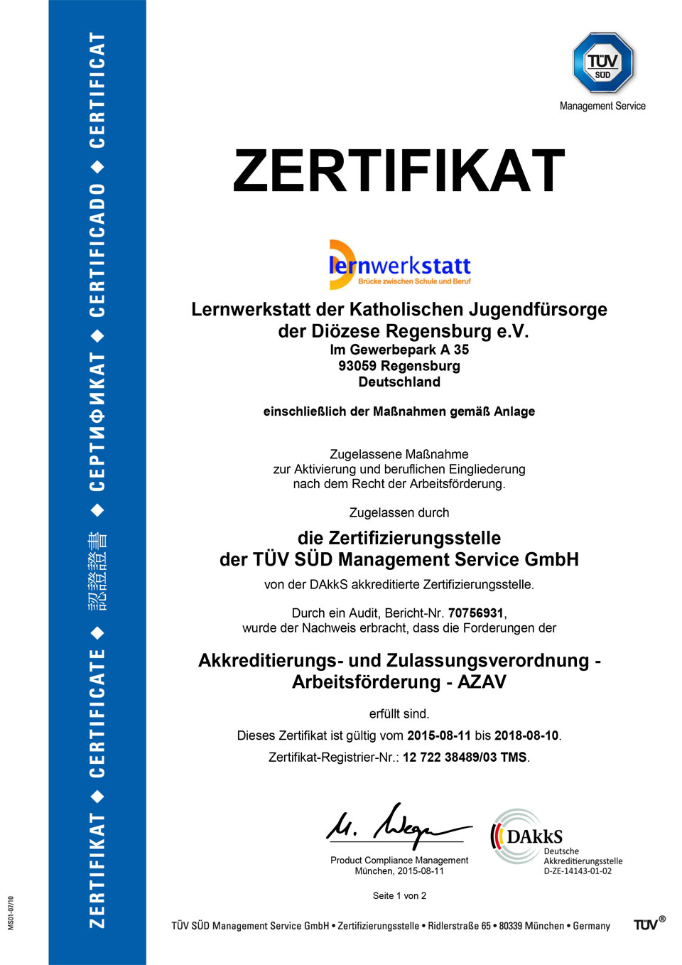 TÜV Zertifikat